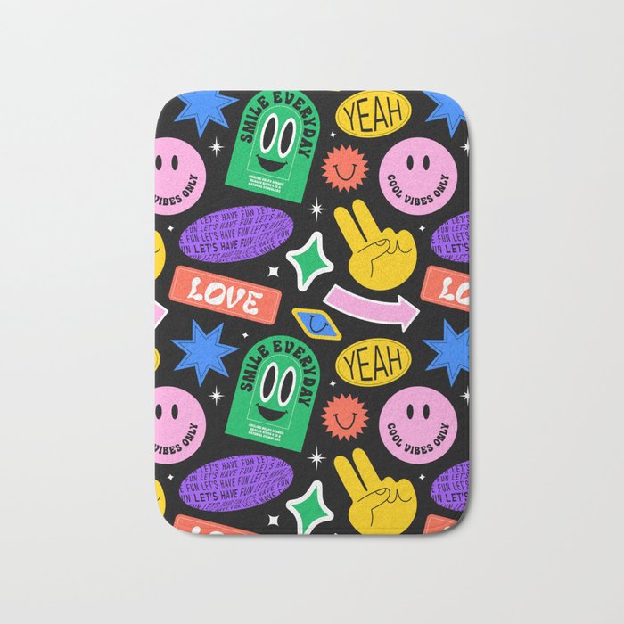 Retro cartoon sticker label pattern Bath Mat Gallery Image 1