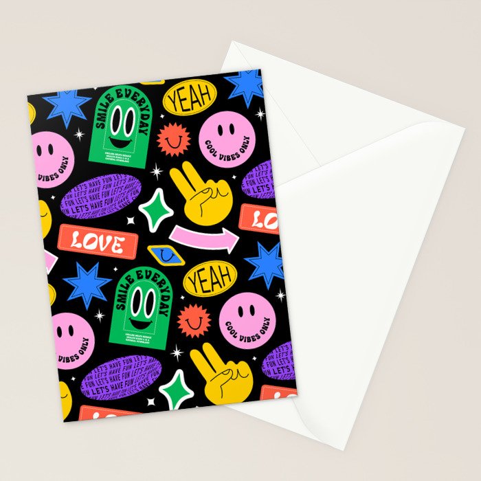 Retro cartoon sticker label pattern Stationery Card Gallery Image 2