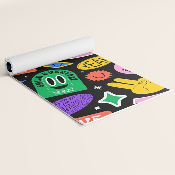 Retro cartoon sticker label pattern Yoga Mat Gallery Image 2