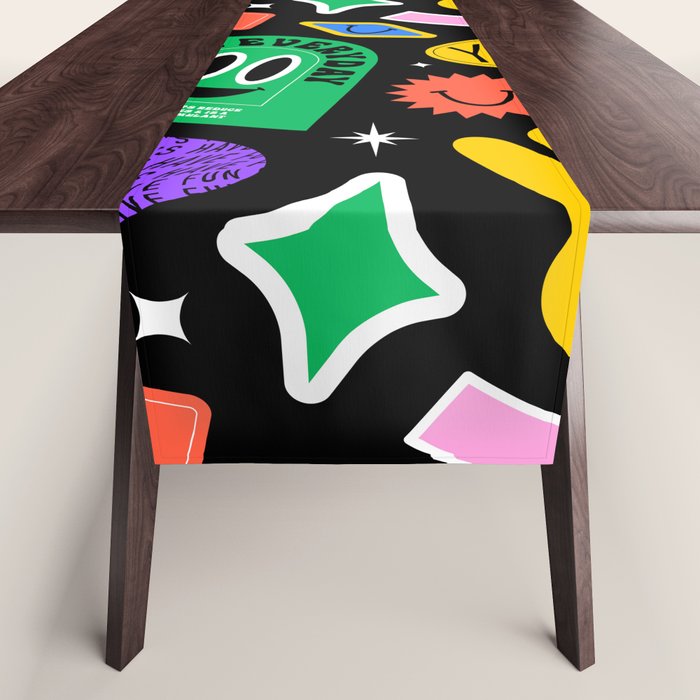 Retro cartoon sticker label pattern Table Runner Gallery Image 1