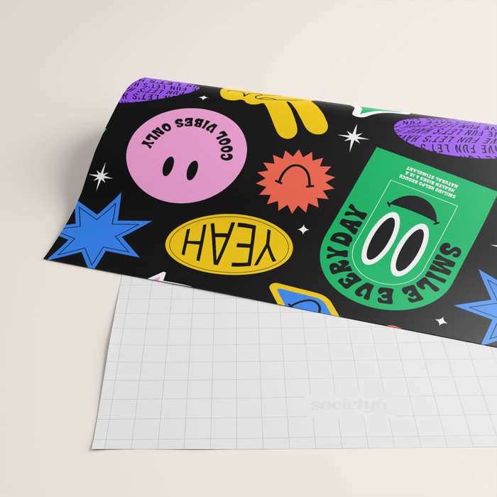 Retro cartoon sticker label pattern Wrapping Paper Gallery Image 2