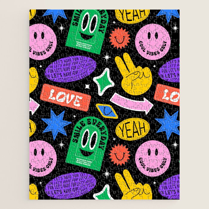 Retro cartoon sticker label pattern Jigsaw Puzzle Gallery Image 1