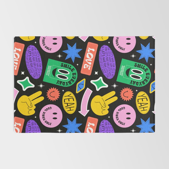 Retro cartoon sticker label pattern Rug Gallery Image 2
