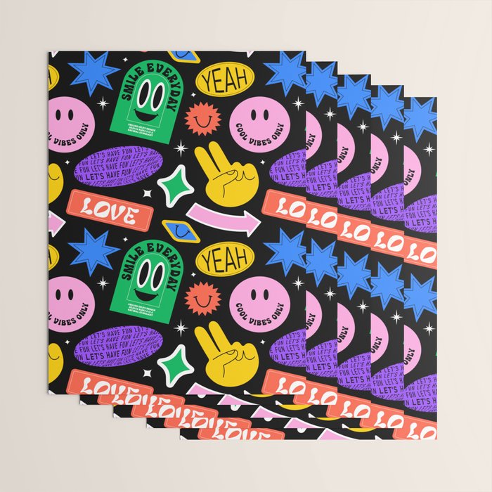 Retro cartoon sticker label pattern Wrapping Paper Gallery Image 3