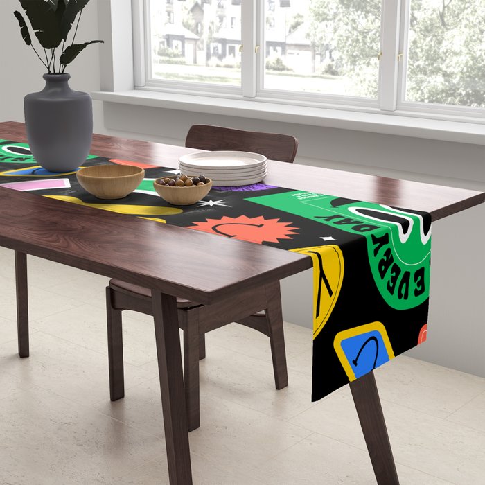 Retro cartoon sticker label pattern Table Runner Gallery Image 2