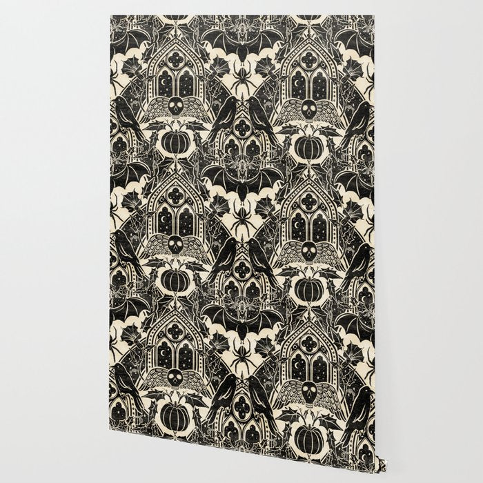 Gothic Halloween Damask - black and cream Wallpaper Gallery Image 2