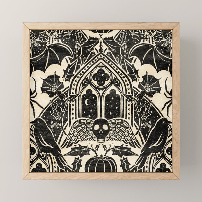 Gothic Halloween Damask - black and cream Mini Art Print Gallery Image 1