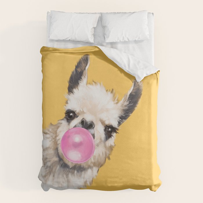 Bubble Gum Sneaky Llama in Yellow Duvet Cover Gallery Image 1