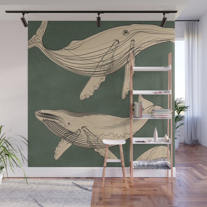 Modern Minimalist Abstract Whales 4 Wall Mural Gallery Image 1
