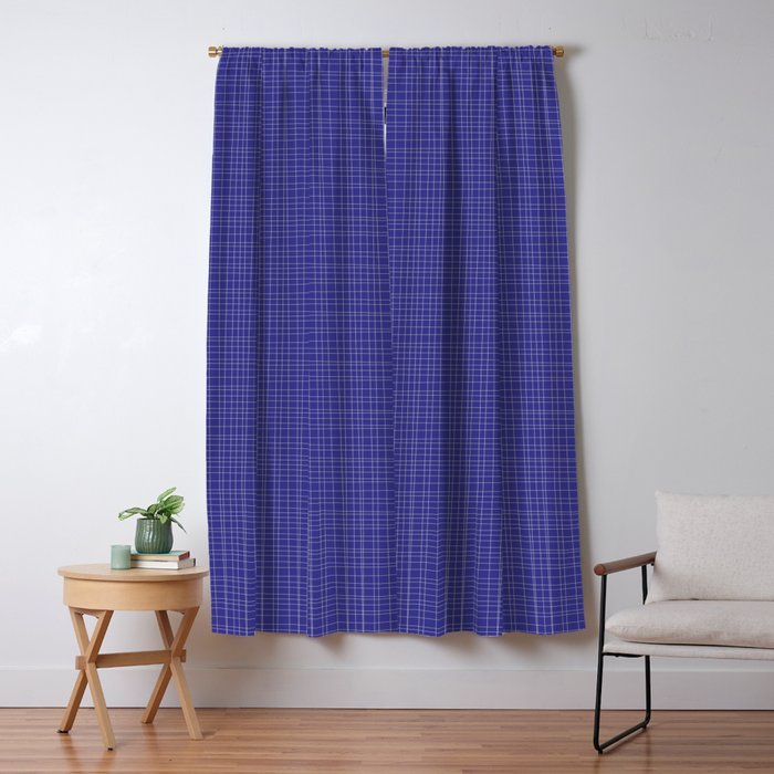 Bold Blue Minimalist Fine Weave Mid Century Modern Woven Line Pattern Window Curtain Gallery Image 1