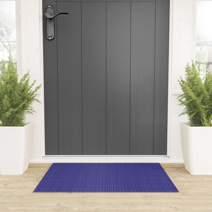 Bold Blue Minimalist Fine Weave Mid Century Modern Woven Line Pattern Welcome Mat Gallery Image 3