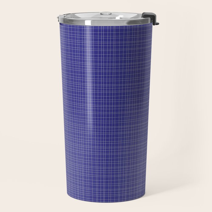 Bold Blue Minimalist Fine Weave Mid Century Modern Woven Line Pattern Travel Mug Gallery Image 2