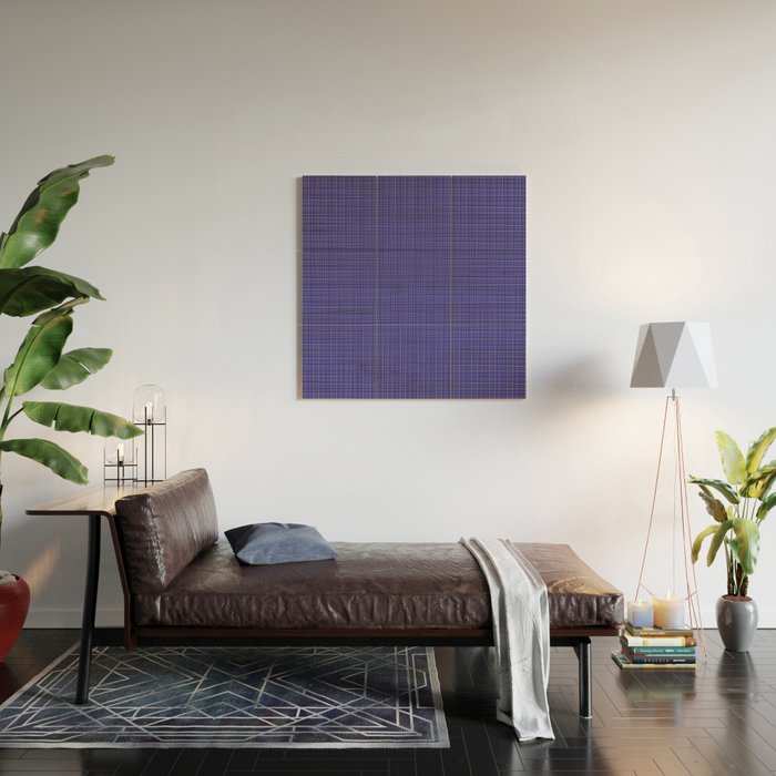 Bold Blue Minimalist Fine Weave Mid Century Modern Woven Line Pattern Wood Wall Art Gallery Image 2