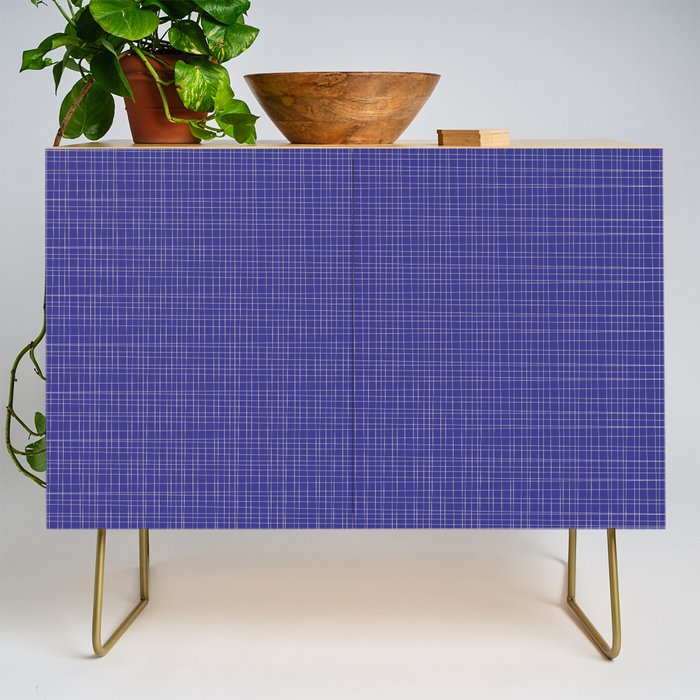Bold Blue Minimalist Fine Weave Mid Century Modern Woven Line Pattern Credenza Gallery Image 1
