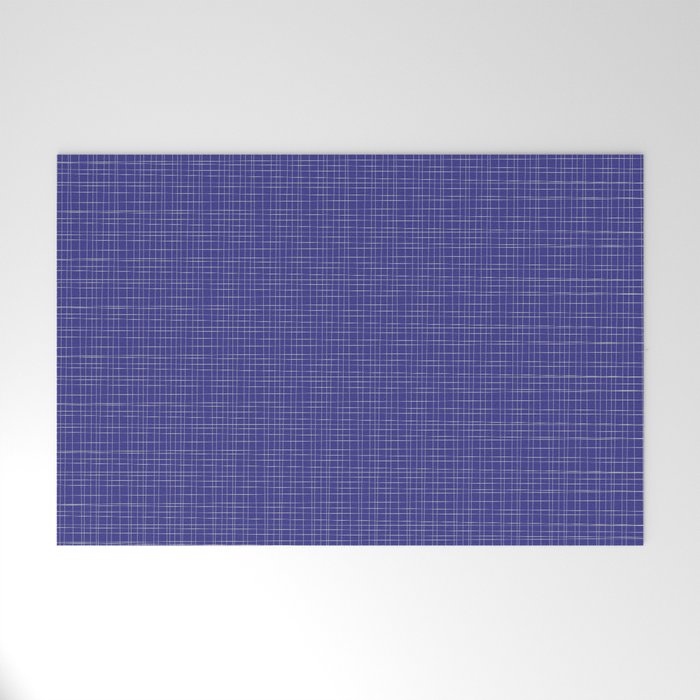 Bold Blue Minimalist Fine Weave Mid Century Modern Woven Line Pattern Welcome Mat Gallery Image 1