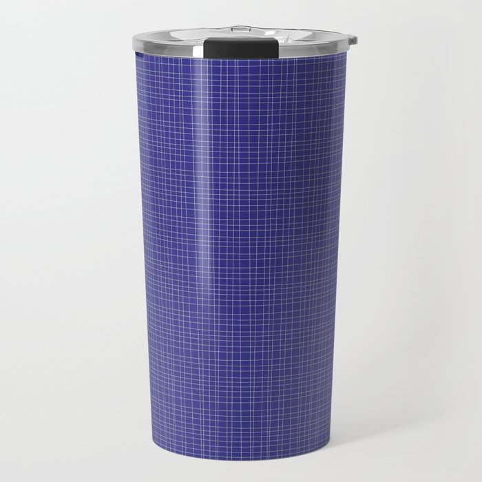Bold Blue Minimalist Fine Weave Mid Century Modern Woven Line Pattern Travel Mug Gallery Image 1