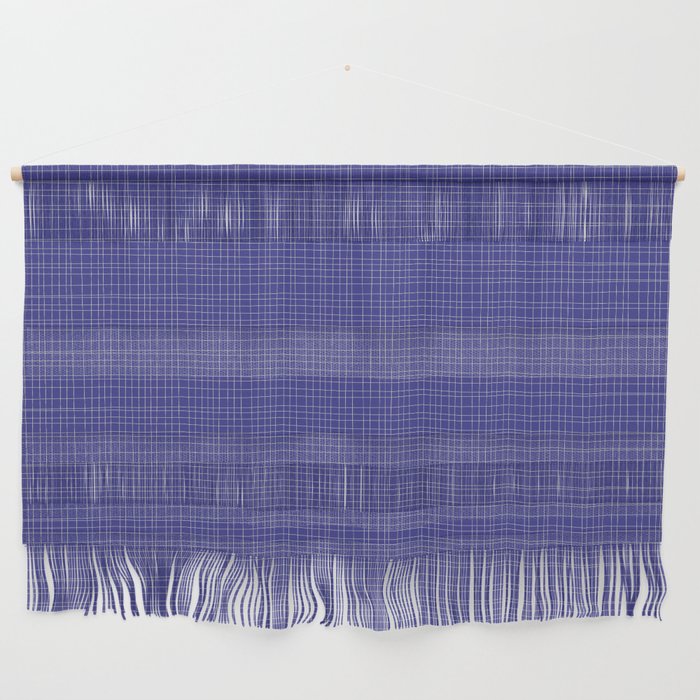 Bold Blue Minimalist Fine Weave Mid Century Modern Woven Line Pattern Wall Hanging Gallery Image 1
