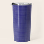Bold Blue Minimalist Fine Weave Mid Century Modern Woven Line Pattern Travel Mug Gallery Image 3