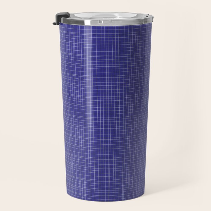 Bold Blue Minimalist Fine Weave Mid Century Modern Woven Line Pattern Travel Mug Gallery Image 3
