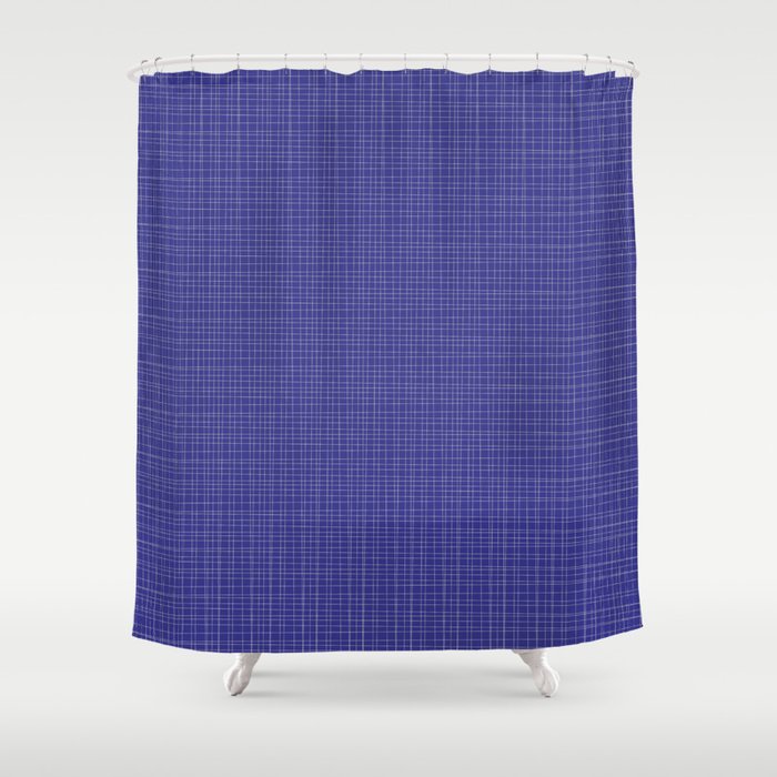 Bold Blue Minimalist Fine Weave Mid Century Modern Woven Line Pattern Shower Curtain Gallery Image 1