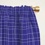 Bold Blue Minimalist Fine Weave Mid Century Modern Woven Line Pattern Window Curtain Gallery Image 2