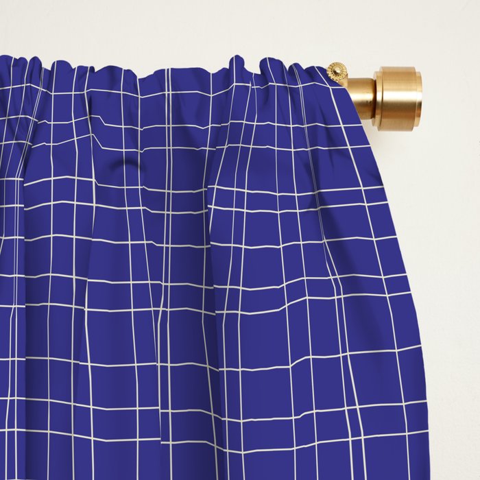 Bold Blue Minimalist Fine Weave Mid Century Modern Woven Line Pattern Window Curtain Gallery Image 2