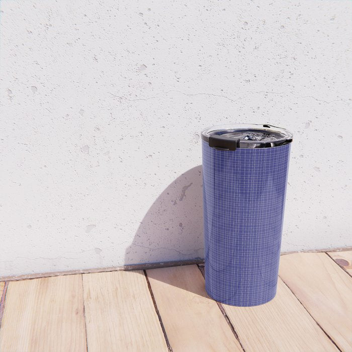 Bold Blue Minimalist Fine Weave Mid Century Modern Woven Line Pattern Travel Mug Gallery Image 4