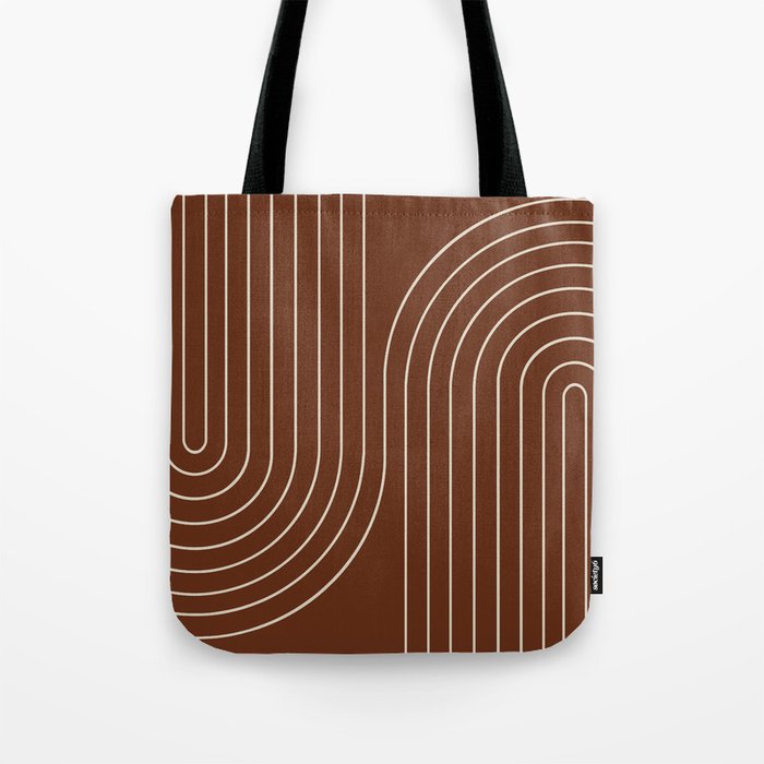 Minimal Line Curvature XIX Brick Red Mid Century Modern Arch Abstract Tote Bag Gallery Image 1