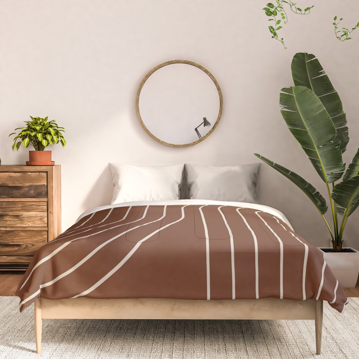 Minimal Line Curvature XIX Brick Red Mid Century Modern Arch Abstract Comforter Gallery Image 3