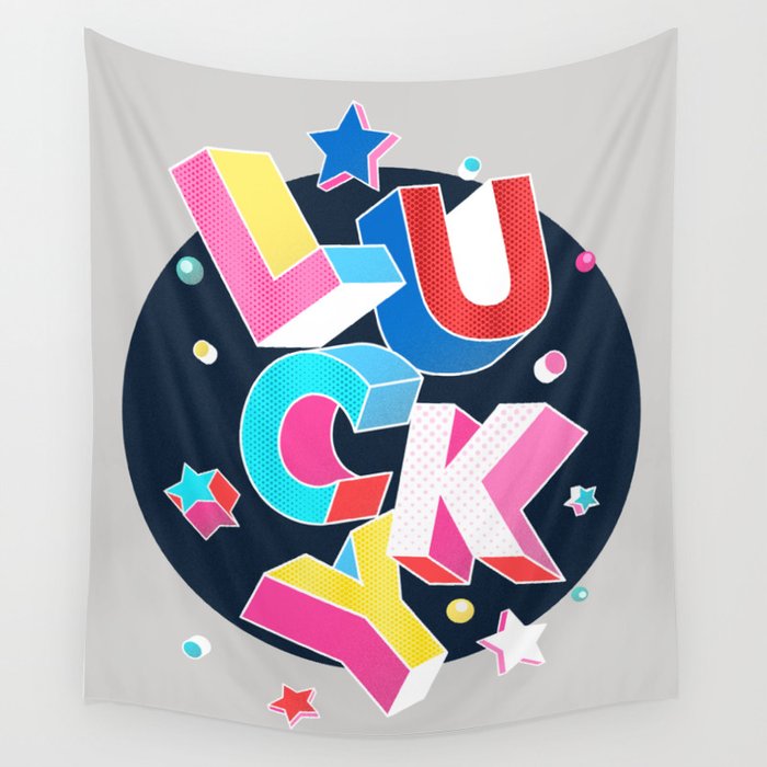 LUCKY Typography Wall Tapestry Gallery Image 4