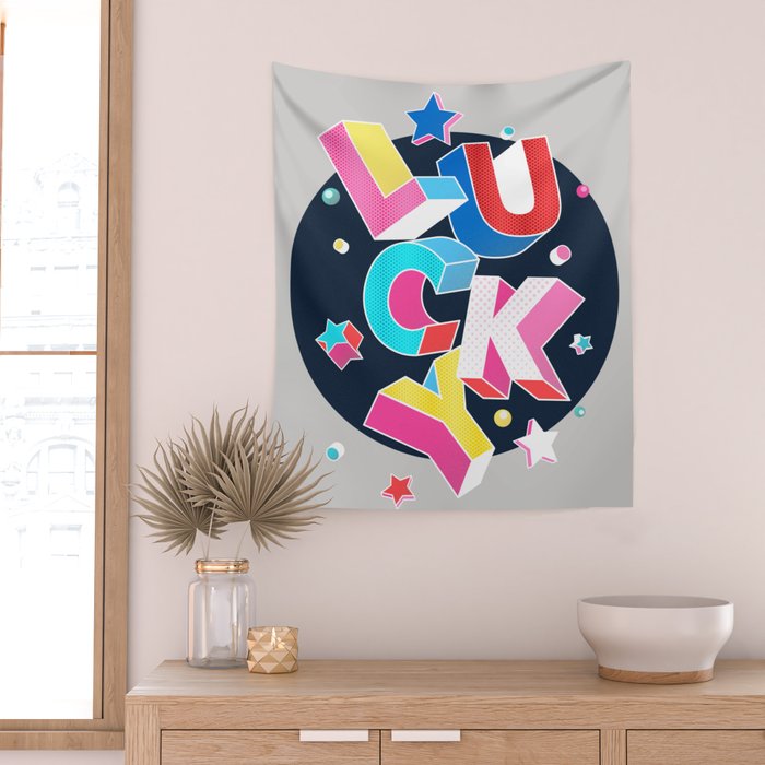 LUCKY Typography Wall Tapestry Gallery Image 2