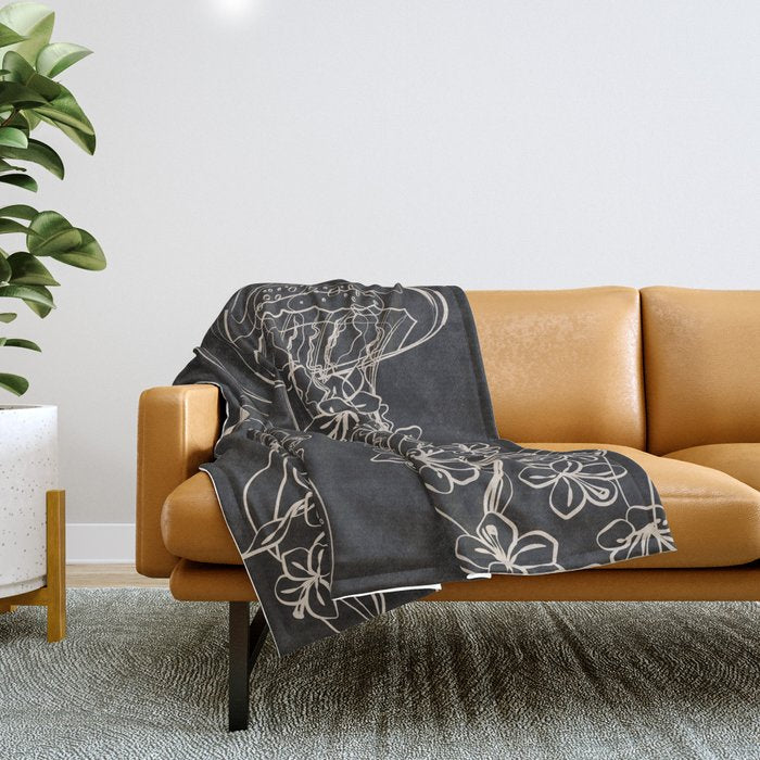 Minimal Floral Jellyfishes 2 Throw Blanket Gallery Image 1
