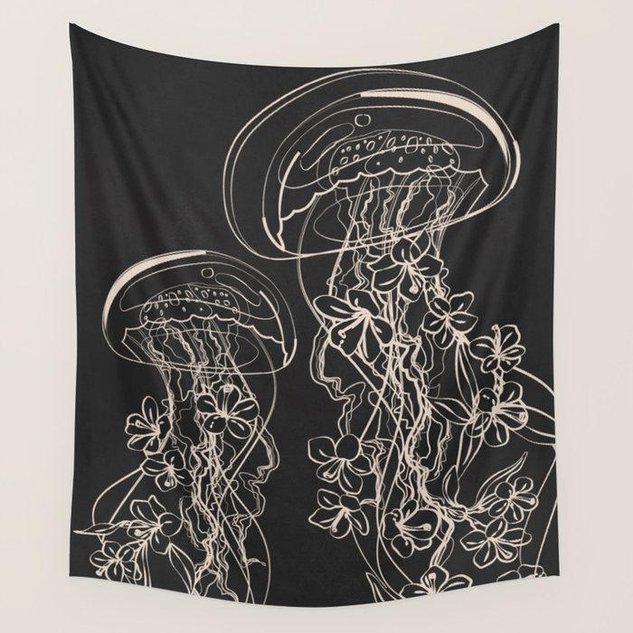 Minimal Floral Jellyfishes 2 Wall Tapestry Gallery Image 1