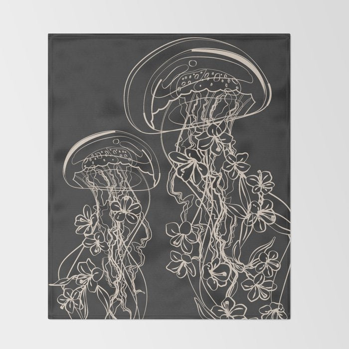 Minimal Floral Jellyfishes 2 Throw Blanket Gallery Image 2