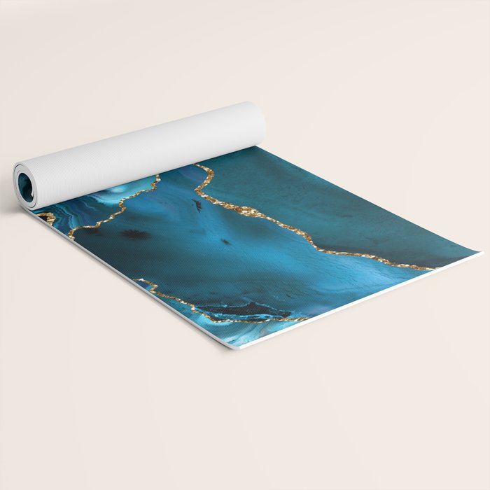 Abstract  Iceblue  And Gold Emerald Marble Landscape  Yoga Mat Gallery Image 2