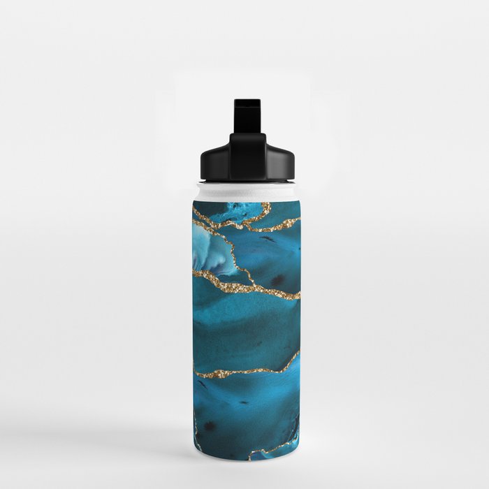Abstract  Iceblue  And Gold Emerald Marble Landscape  Water Bottle Gallery Image 2