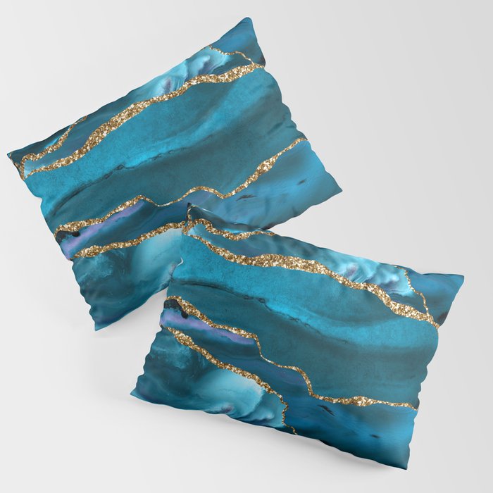 Abstract  Iceblue  And Gold Emerald Marble Landscape  Pillow Sham Gallery Image 3