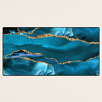 Abstract  Iceblue  And Gold Emerald Marble Landscape  Desk Mat Gallery Image 3