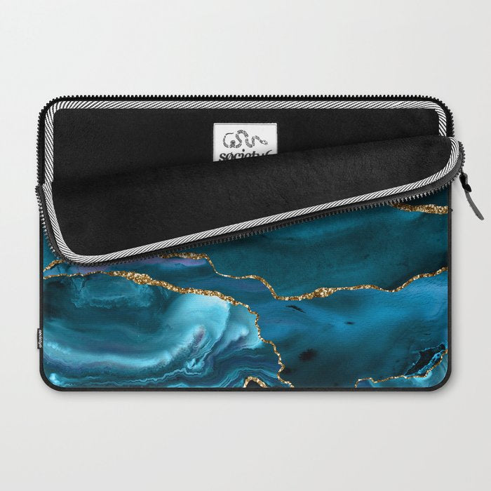 Abstract  Iceblue  And Gold Emerald Marble Landscape  Laptop Sleeve Gallery Image 2