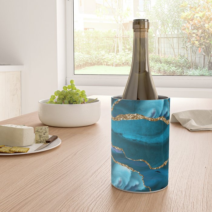Abstract  Iceblue  And Gold Emerald Marble Landscape  Wine Chiller Gallery Image 4