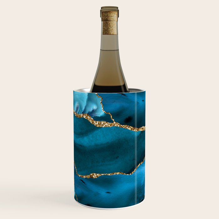 Abstract  Iceblue  And Gold Emerald Marble Landscape  Wine Chiller Gallery Image 3