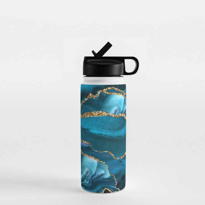 Abstract  Iceblue  And Gold Emerald Marble Landscape  Water Bottle Gallery Image 1