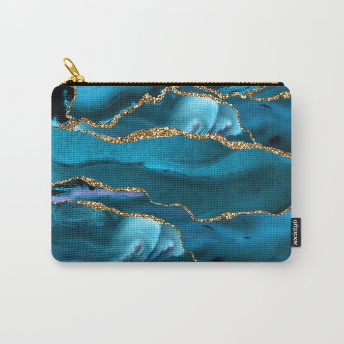 Abstract  Iceblue  And Gold Emerald Marble Landscape  Carry All Pouch Gallery Image 1