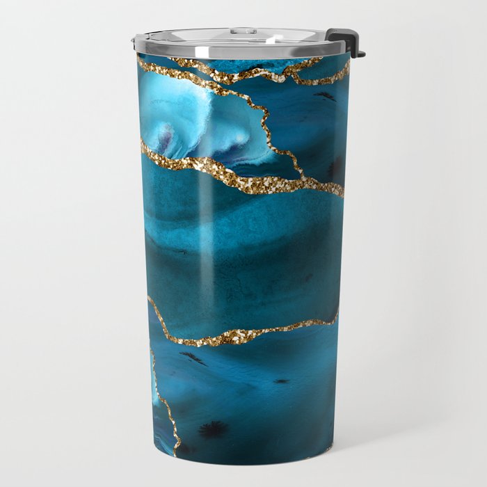 Abstract  Iceblue  And Gold Emerald Marble Landscape  Travel Mug Gallery Image 2