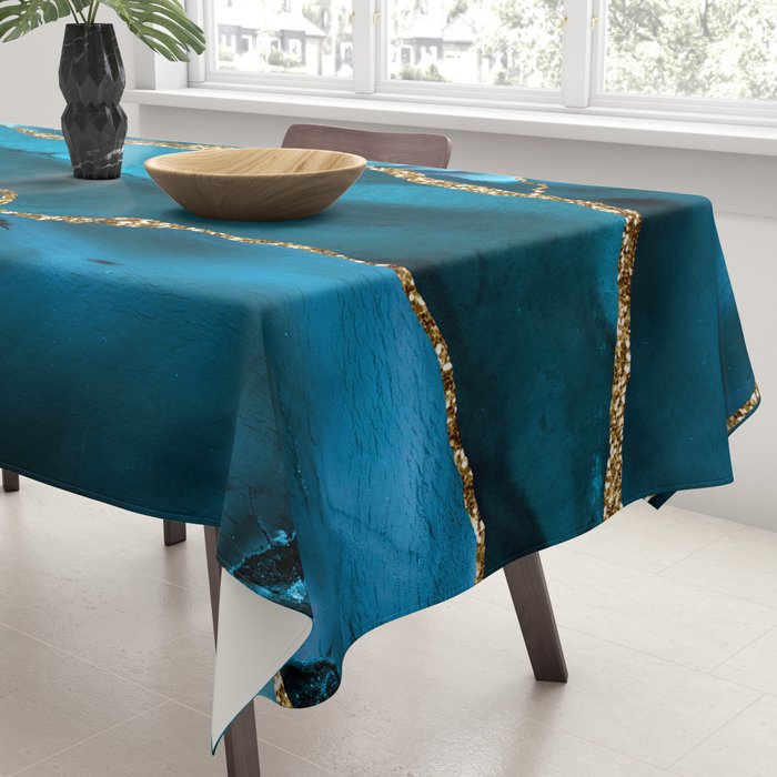Abstract  Iceblue  And Gold Emerald Marble Landscape  Tablecloth Gallery Image 3