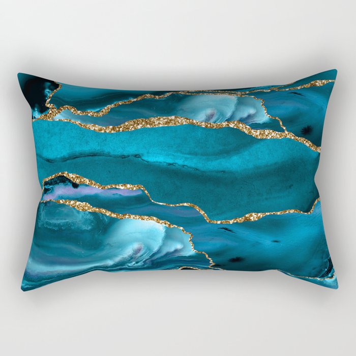 Abstract  Iceblue  And Gold Emerald Marble Landscape  Rectangular Pillow Gallery Image 1