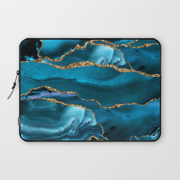 Abstract  Iceblue  And Gold Emerald Marble Landscape  Laptop Sleeve Gallery Image 1