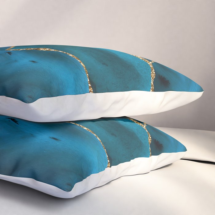 Abstract  Iceblue  And Gold Emerald Marble Landscape  Pillow Sham Gallery Image 3