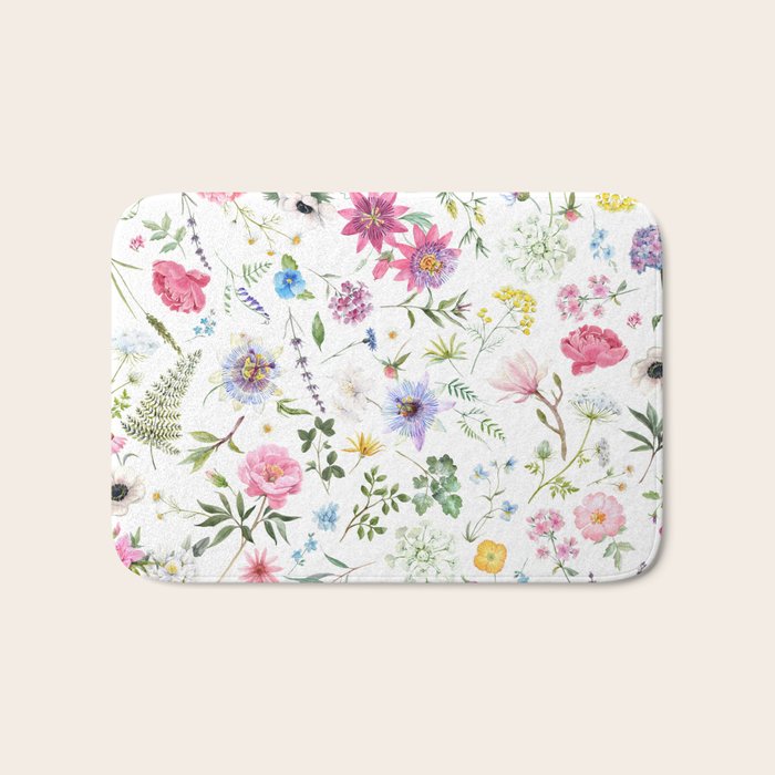 Charming Cottagecore Pastel Floral Bath Mat Gallery Image 1