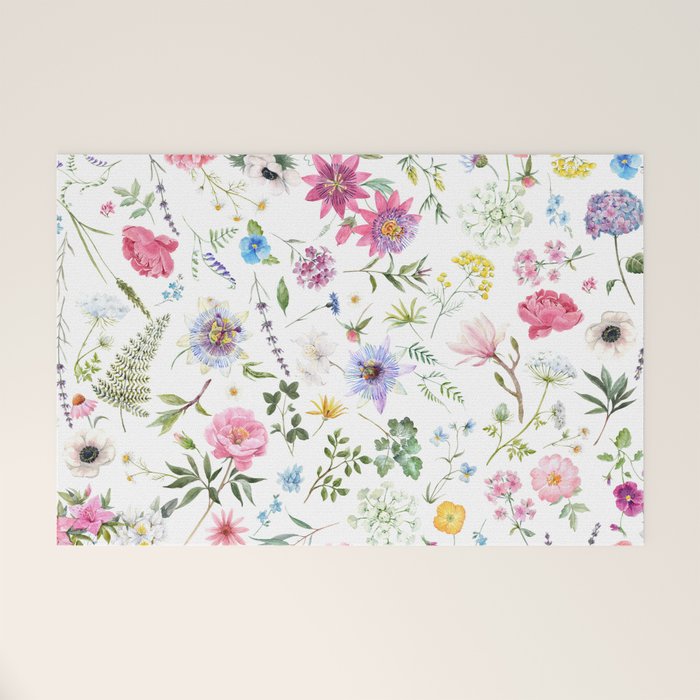 Charming Cottagecore Pastel Floral Welcome Mat Gallery Image 1